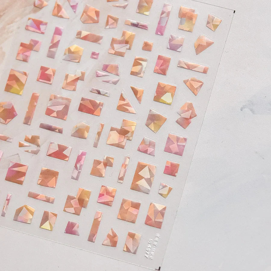 Shiny Colorful Color Block Fragment Square Fragment Grid Rhombus 3D Self Adhesive Nail Art Stickers Rhinestone Manicure Decals (Online Order Only)