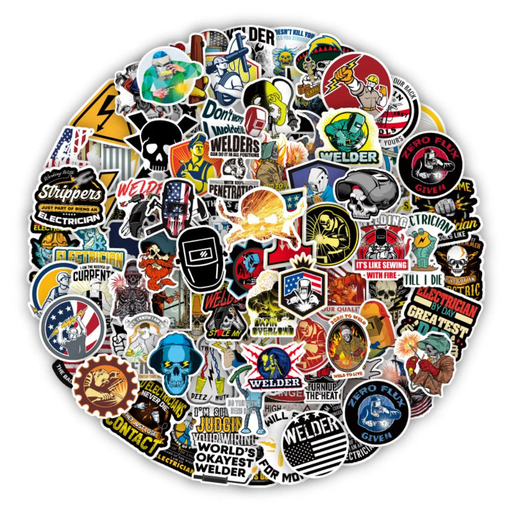 100Pcs Cool Welder Electric welding Graffiti Stickers Lable For Refrigerator Cars Helmet DIY Gift box Bicycle Guitar (ONLINE ORDER ONLY)