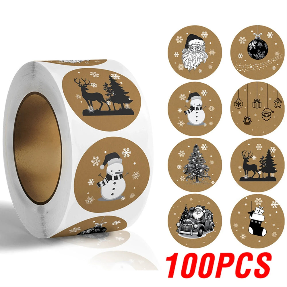 100-500pcs Kraft Paper Stickers Christmas Gift Decoration Sticker For Package Stationery Stickers Happy Decoration Seal Label (ONLINE ORDER ONLY)