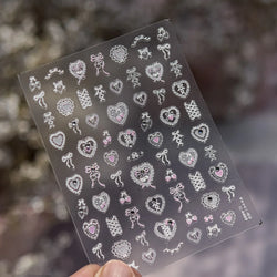Lovely Heart Strawberry Cherry Bowknot Lace Lolita Crystal Rhinestone Line Rococo Chic Adhesive Nail Art Sticker Manicure Decals (ONLINE ORDER ONLY)