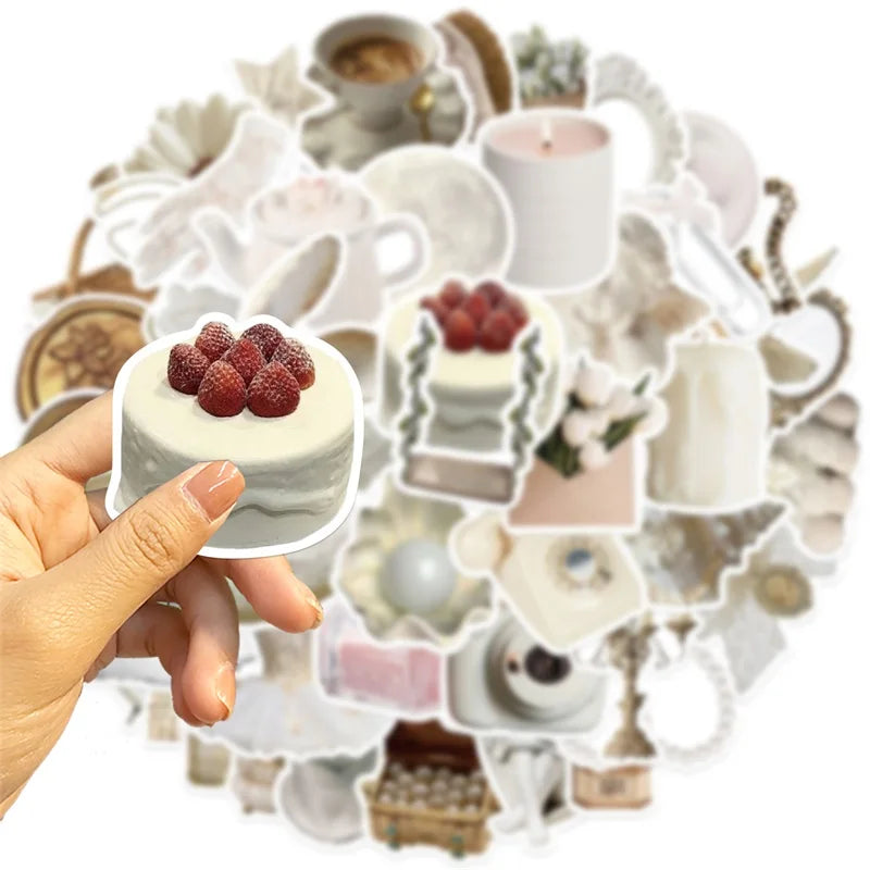 10/30/50PCS INS White PVC Sticker Aesthetic Decoration Scrapbooking Sketchbook Korean Stationery School Supplies for Kids (ONLINE ORDER ONLY)