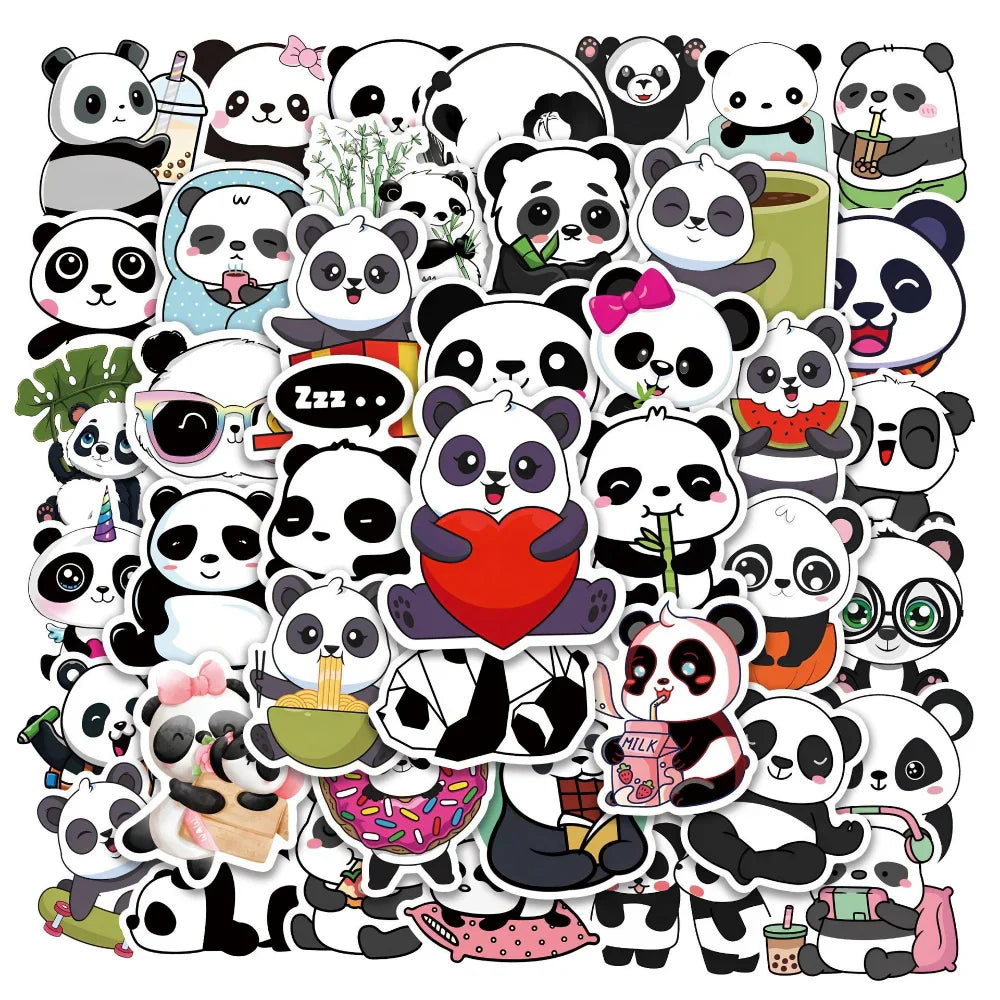 50Pcs Cute Panda Cartoon Animal Stickers Luggage Skateboard Cute DIY Cool Graffiti Waterproof Funny Kid Toy Sticker Decal (ONLINE ORDER ONLY)