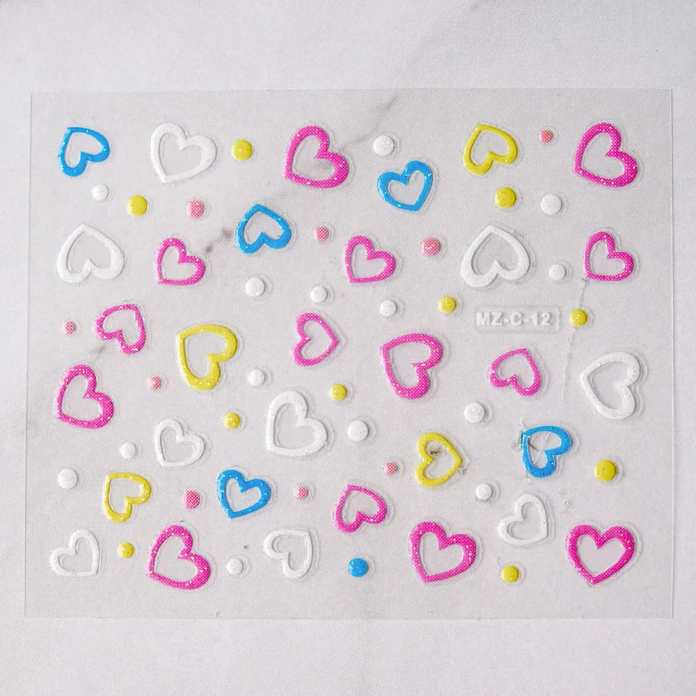 30 Sheet 3D Flower Nail Stickers Decals 6.5*5cm Transparent White Floral Leaf Butterflies Heart Nail Art Adhesive Strip Supplies (ONLINE ORDER ONLY)