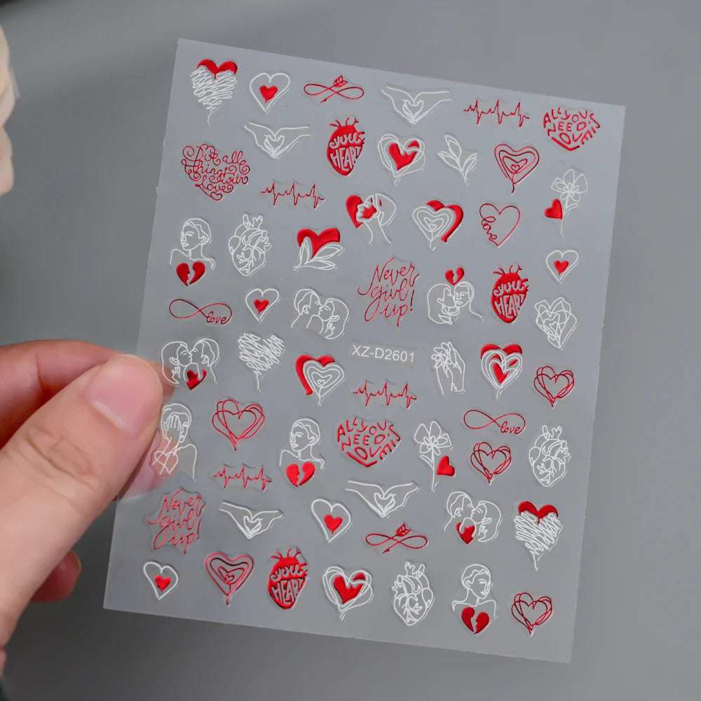 1pc Bohemian Valentine Nail Stickers 3D Self-Adhesive Fantasy Nail Art Glitter Sun, Heart, Lock, Star & Moon Designs Nail Decals (ONLINE ORDER ONLY)