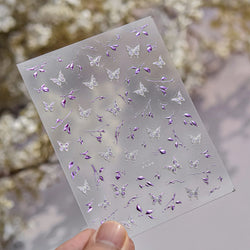 Hot Stamping Purple Line Love Heart Lace Bowknot Chain Branches Star Flower Leaf Butterfly Plant Flower Nail Art Stickers Decals (Online Order Only)