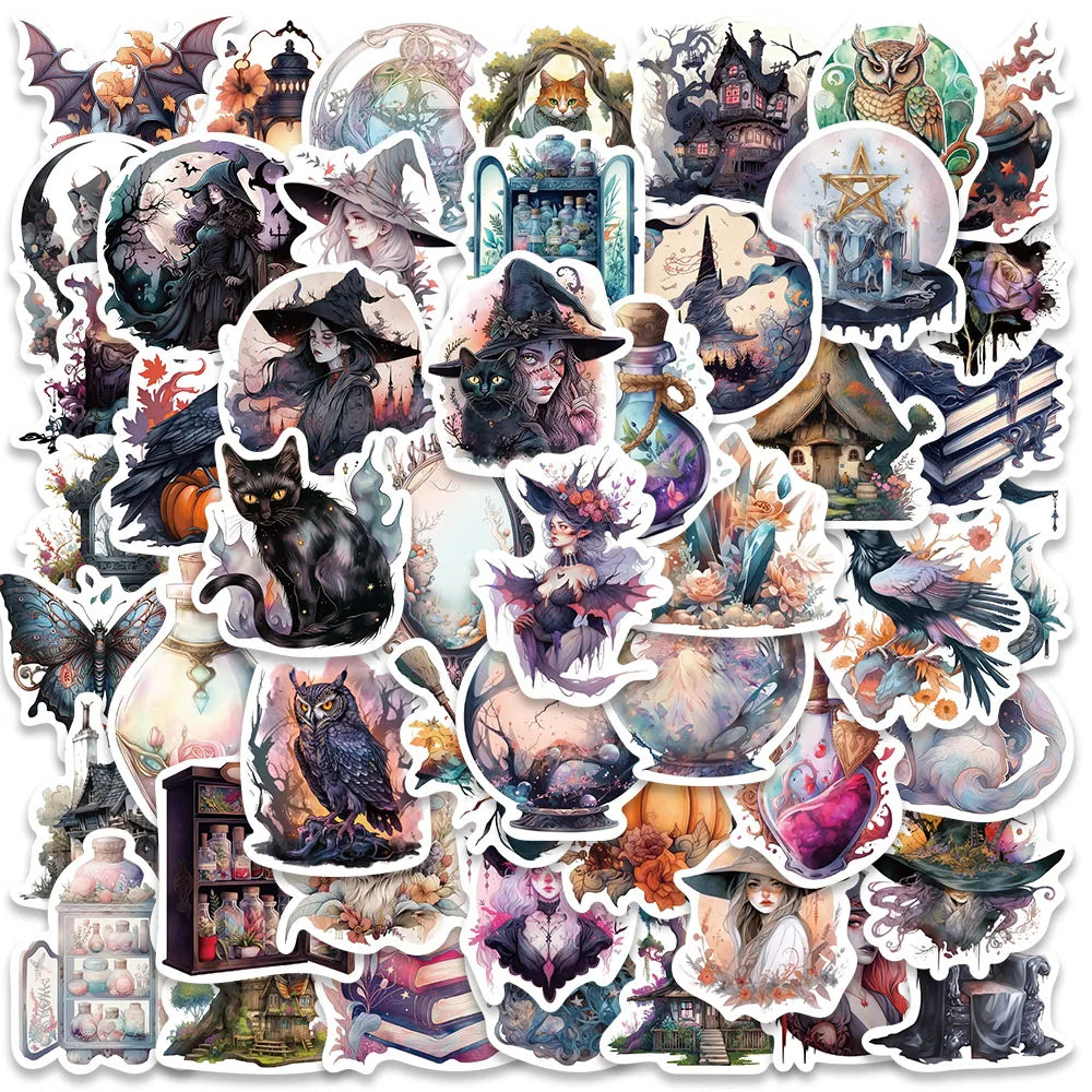 50-100PCS Gothic Witchy Potion Cat Moon Tarot Boho Stickers (Online Order Only)