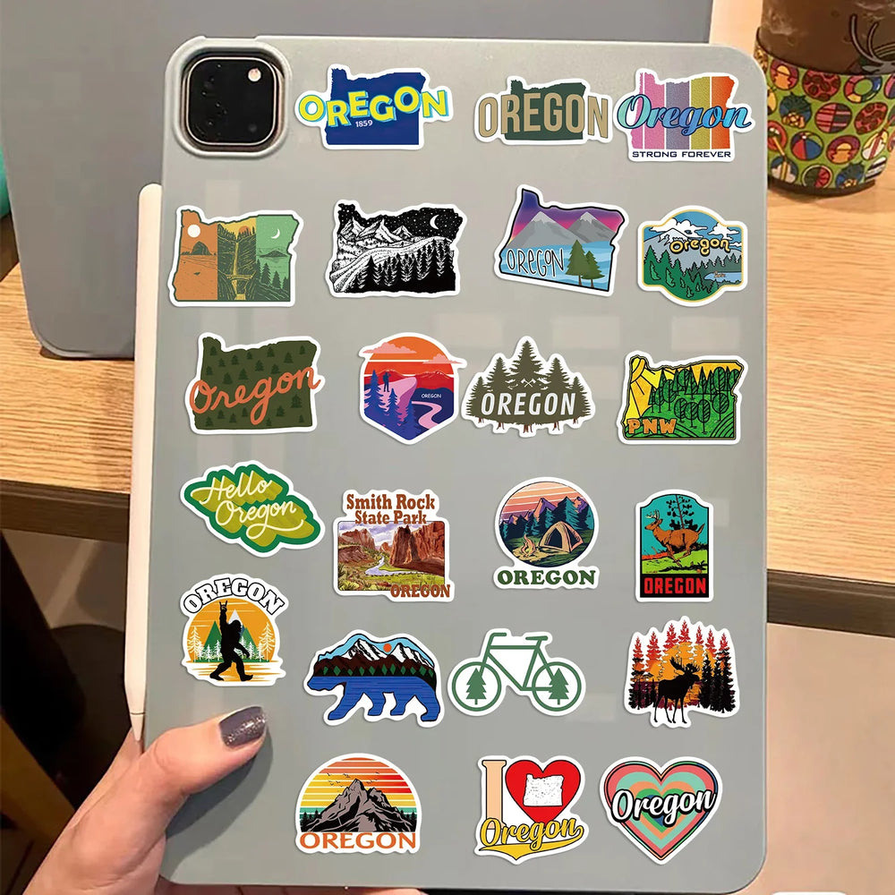 50Pcs Oregon America State Sticker For Laptop Luggage Phone Suitcase Skateboard Styling DIY Decal Pegatina Aufkleber Toy Decal (Online Order Only)