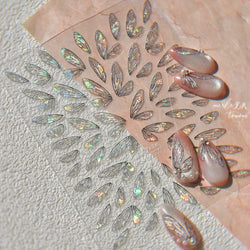 Transparent Purple Pink Gradient Wing Pinion Feather Housefly Wings Shiny Adhesive Nail Art Decoration Stickers Manicure Decals (ONLINE ORDER ONLY)