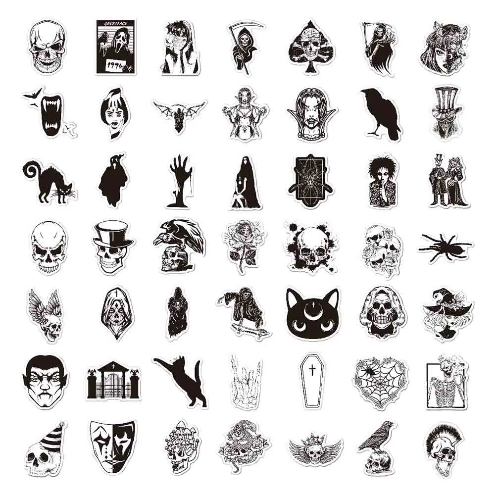 10/30/50/100pcs Punk Black and White Devil Gothic Horror Waterproof Sticker Decal Skateboard Car Laptop Bike Graffiti Stickers (ONLINE ORDER ONLY)
