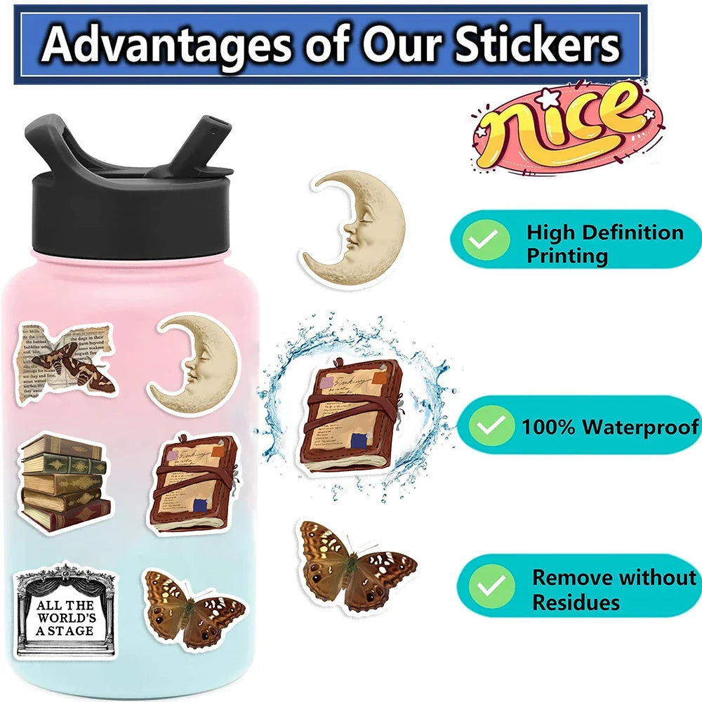 50PCS Cool Aesthetic Dark Academia Stickers Waterproof Cartoon Art Decals Phone Laptop Luggage Skateboard Sticker (ONLINE ORDER ONLY)