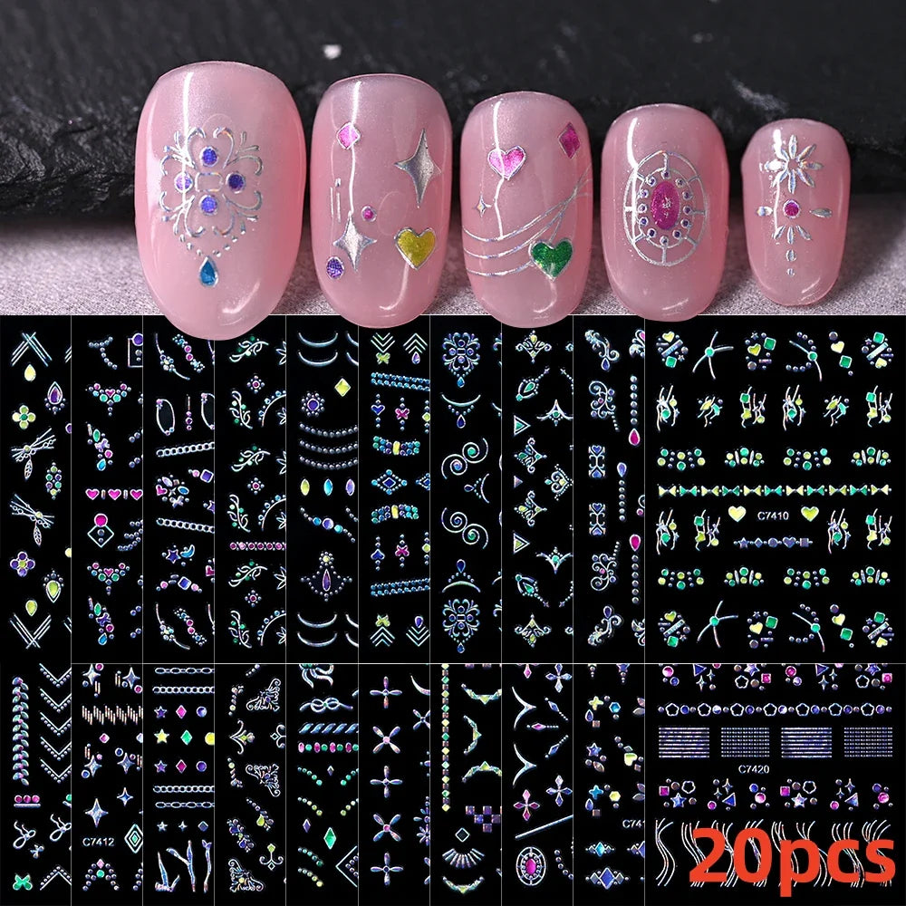 20Pcs Holographic Butterfly Nail Sticker Laser Gold & Sliver Butterfly Adhesive Decal 8.5x6cm 3D Glitter Foil DIY Manicure Decor (Online Order Only)