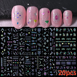 20Pcs Holographic Butterfly Nail Sticker Laser Gold & Sliver Butterfly Adhesive Decal 8.5x6cm 3D Glitter Foil DIY Manicure Decor (Online Order Only)