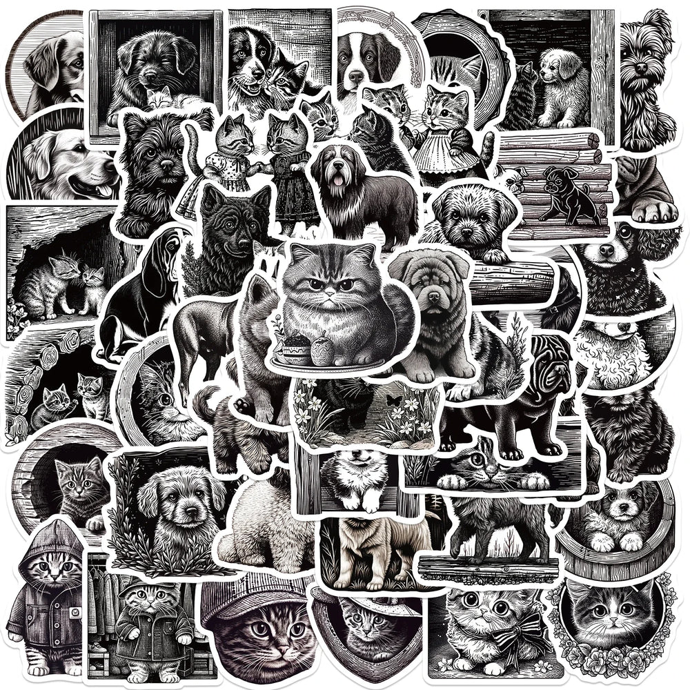 50pcs Cartoon Mixed Animals Aesthetic Stickers Cute Cats Dogs Decals Notebook Phone Laptop Diary Decoration Sticker Kids Toy (ONLINE ORDER ONLY)