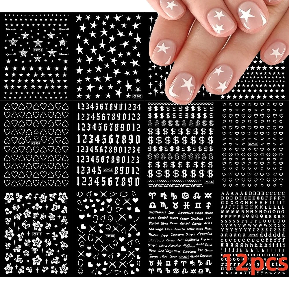 8pcs Gothic Alphabet Design Nail Art Stickers Retro English Letter Nail Art Stickers 3D Self-Adhesive Designs Nail Art Supplies* (Online Order Only)