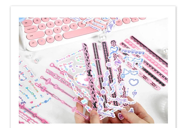 2Pcs/lot Cute Ribbon Chain Stickers Lace Idol Card Scrapbooking DIY Album Decoration Sticker Aesthetic Kawaii Stationery (ONLINE ORDER ONLY)