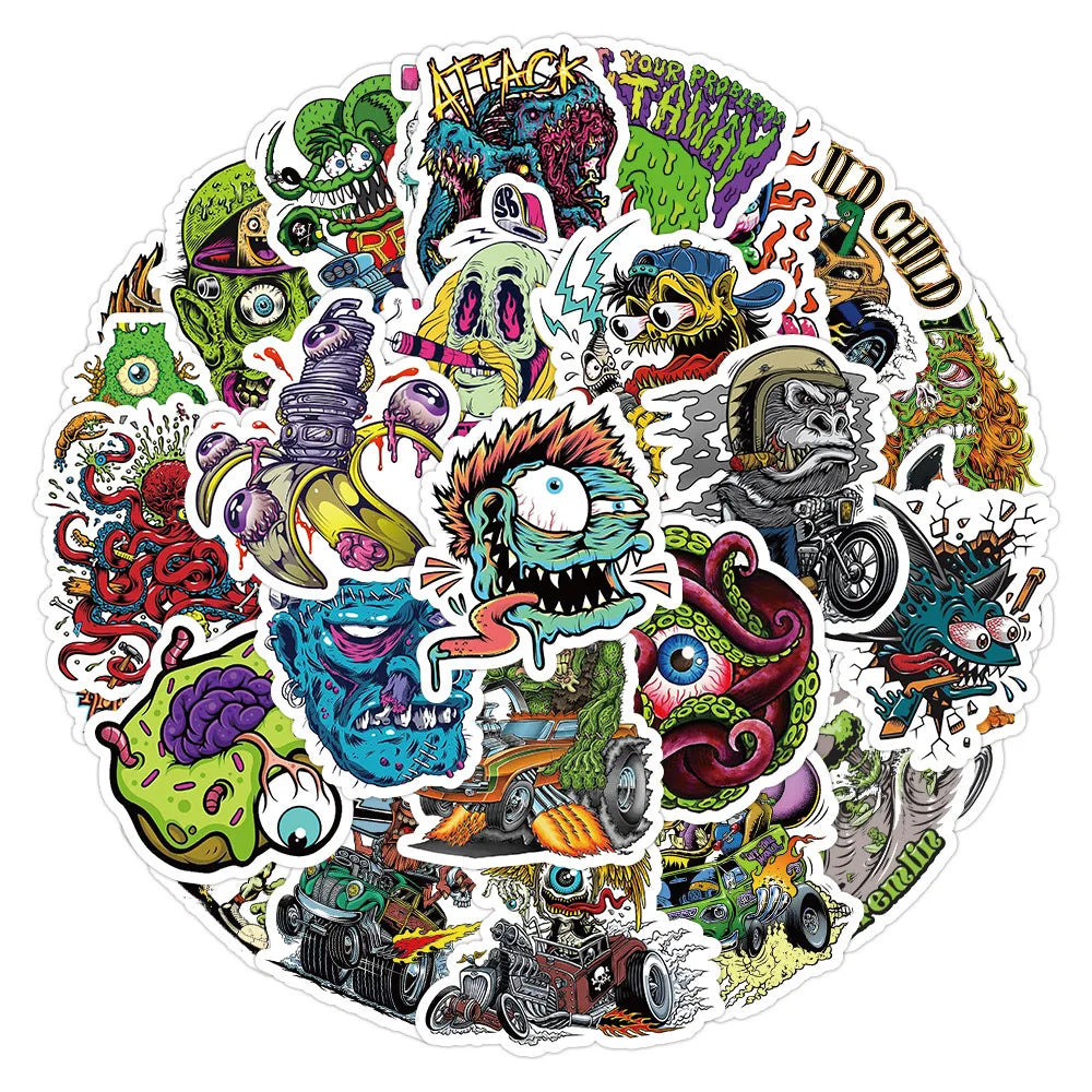 10/30/50PCS Funny Horror Liquid Monster Stickers Cool Graffiti Decoration DIY Skateboard Scrapbook Phone Laptop Car Decals Toys (ONLINE ORDER ONLY)