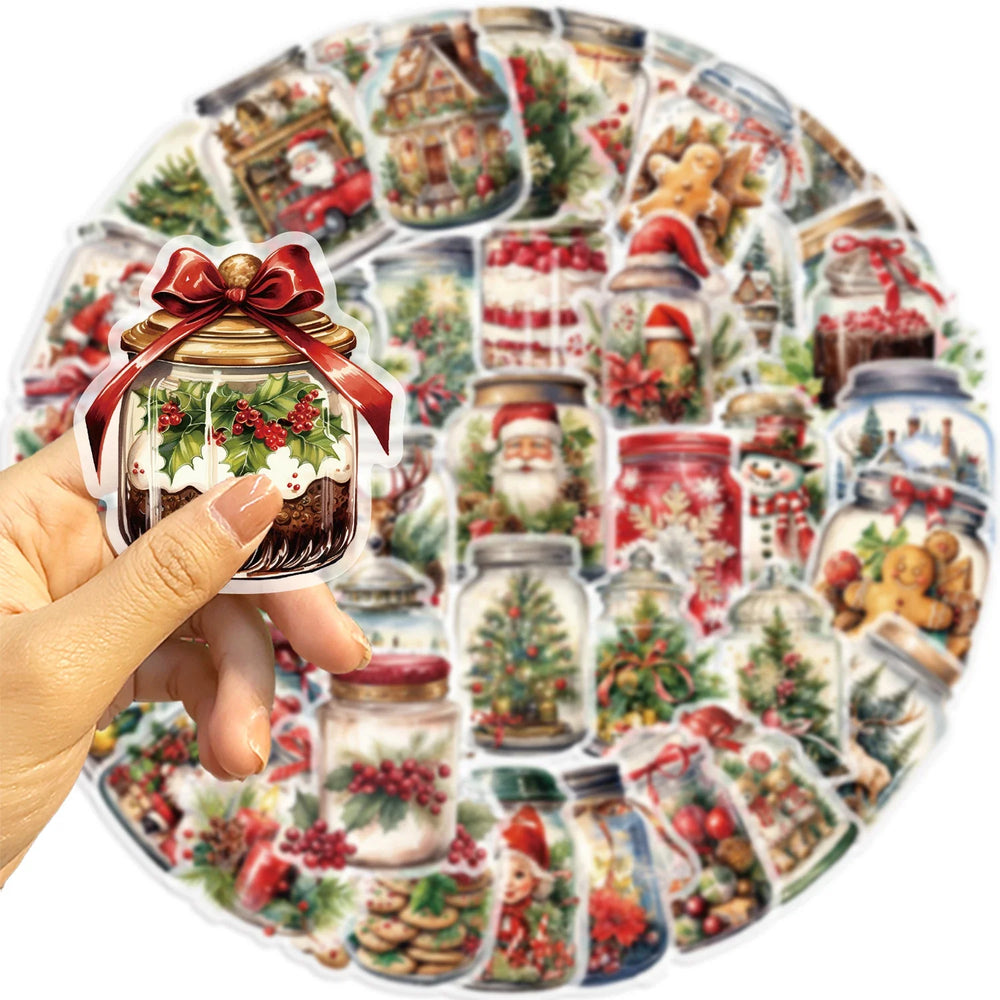 50PCS Christmas Bottle Simple Decals Cute Stickers PET Material Aesthetic Phone Notebook Suitcase Laptop Fridge Wall Sticker﻿ (ONLINE ORDER ONLY)