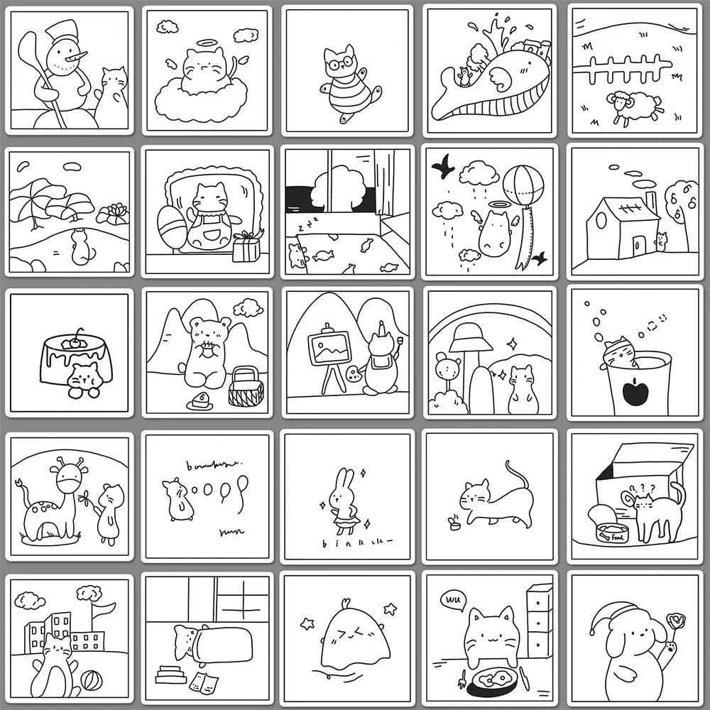 10/30/50PCS Simple Animals Cat Stickers Black White Cartoon Decals DIY Laptop Scrapbook Phone Suitcase Cute Kids Sticker Toys (ONLINE ORDER ONLY)