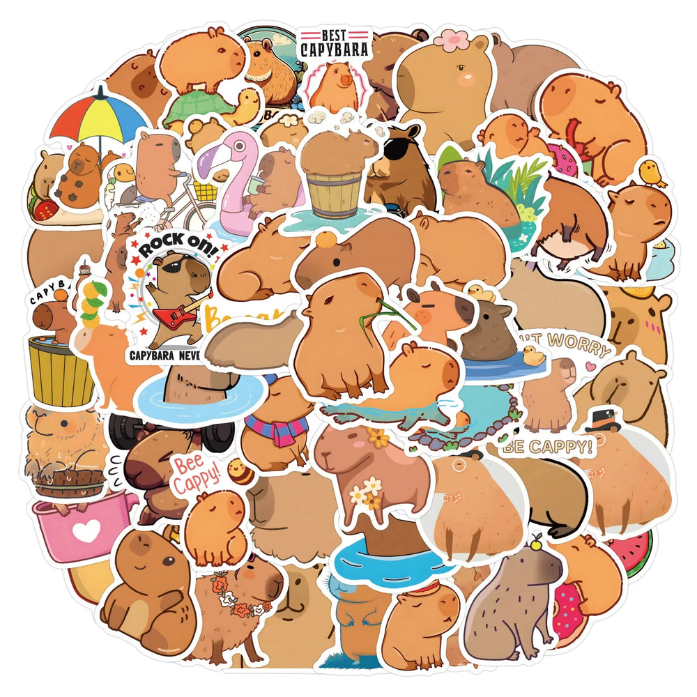 Capybara Cartoon Stickers 10/30/60PCS Cute Animal Decals for Luggage, Laptop, Car, Bike, Skateboard, DIY Graffiti Kids Toy (Online Order Only)