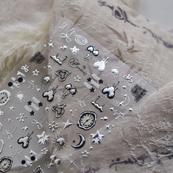 Silver Star Moon Clock Watch Cherry Love Heart Bowknot Gird Irregular Lines Dot Liquid Lava Nail Art Stickers Manicure Decals (ONLINE ORDER ONLY)