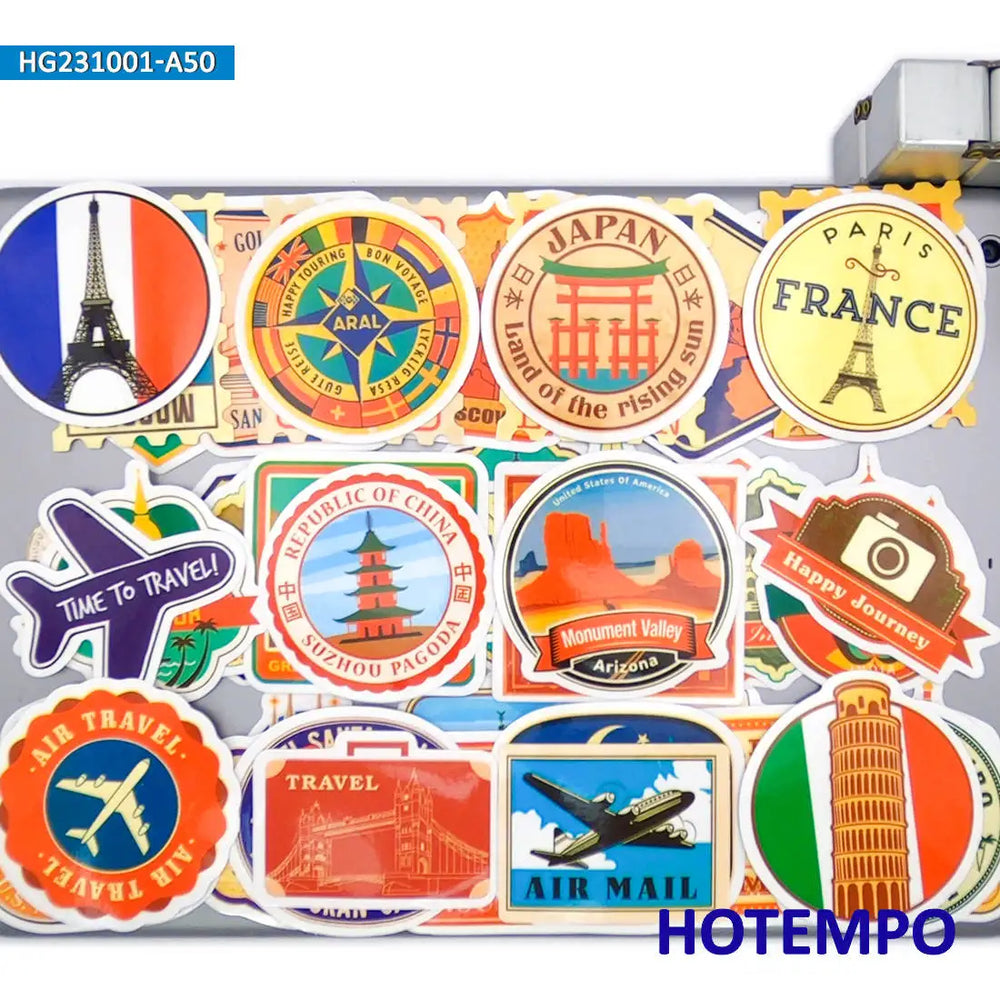 50PCS World Travel Stickers Climbing Camping Hiking Outdoor Adventure Decals for DIY Phone Laptop Luggage Motorcycle Car Sticker (ONLINE ORDER ONLY)