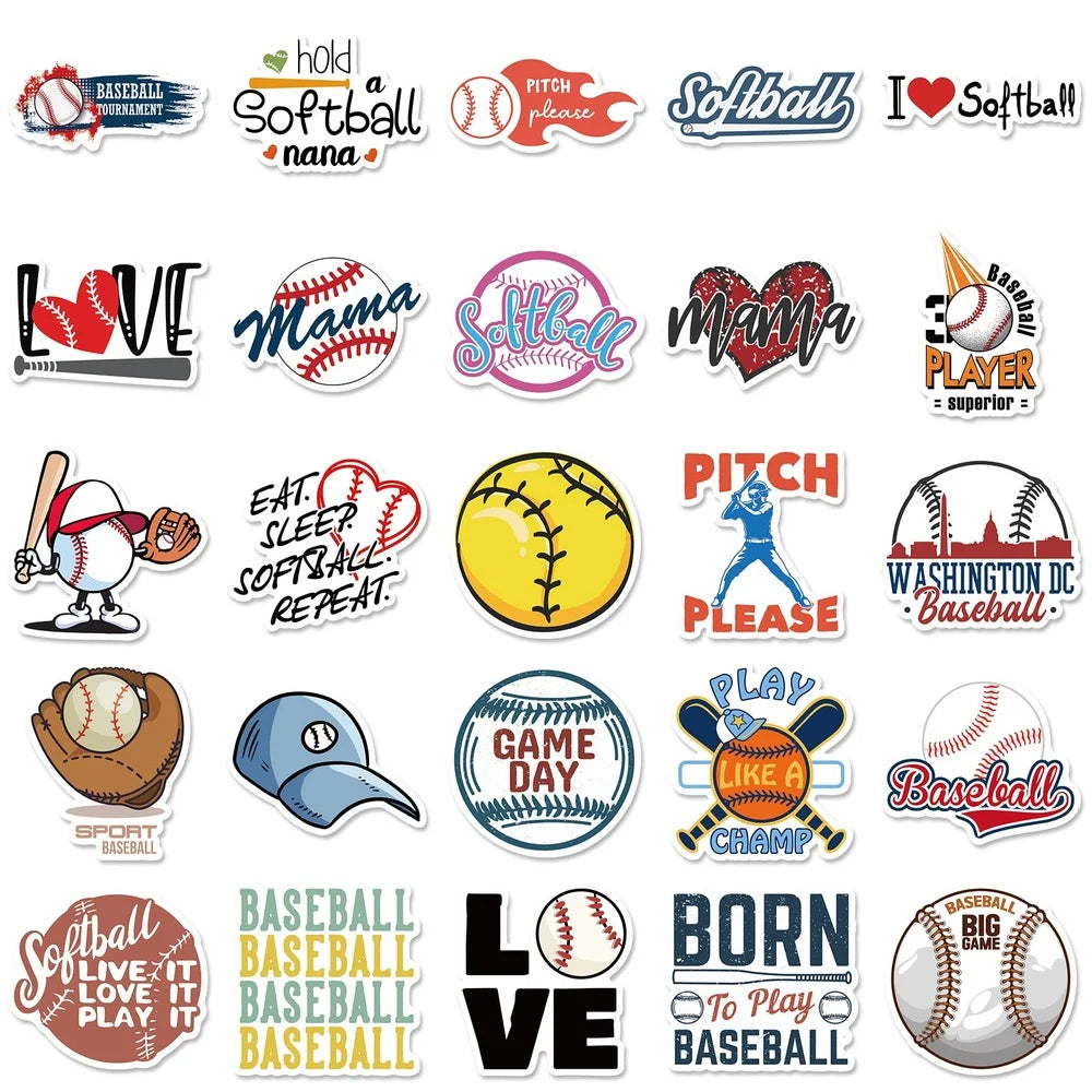 10/25/50pcs Mixed Baseball and Softball Sticker Packs (ONLINE ORDER ONLY)