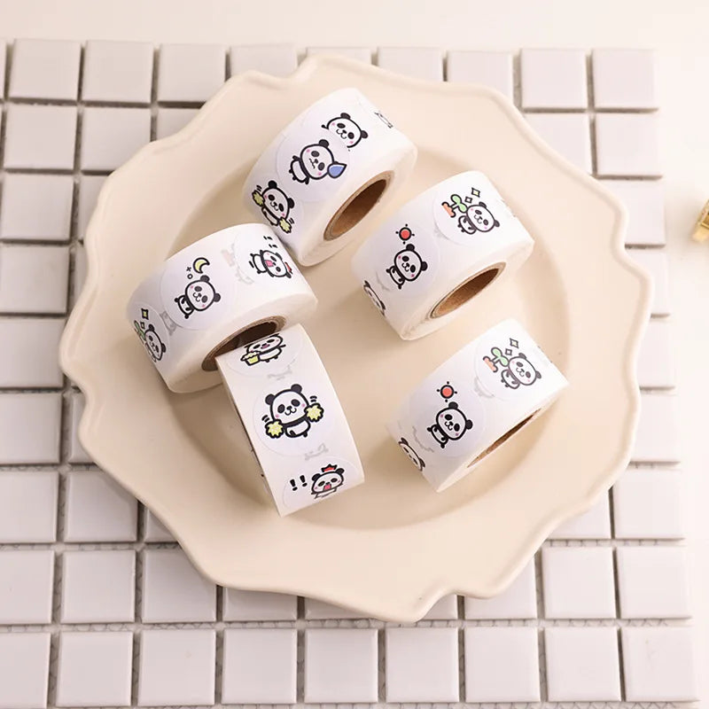 100-500Pcs Cartoon Panda Label Roll for Envelope Encourage Praise Student Work Stationery Seal Lable Children's Day Reward (ONLINE ORDER ONLY)