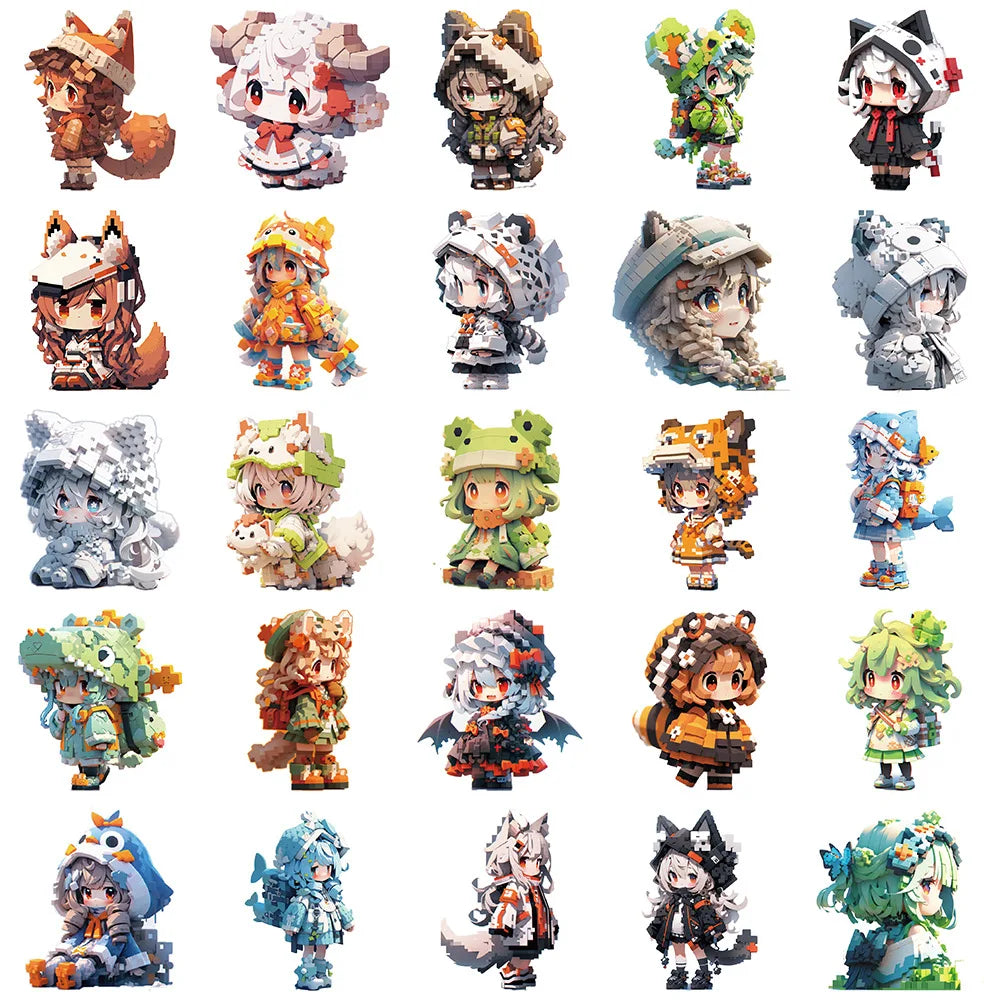 10/30/50PCS Pixel Animal Cartoon Girls Stickers Cute Graffiti Toys For Kids Motorcycle Luggage Suitcase Notebook Wall Decals Toy (ONLINE ORDER ONLY)