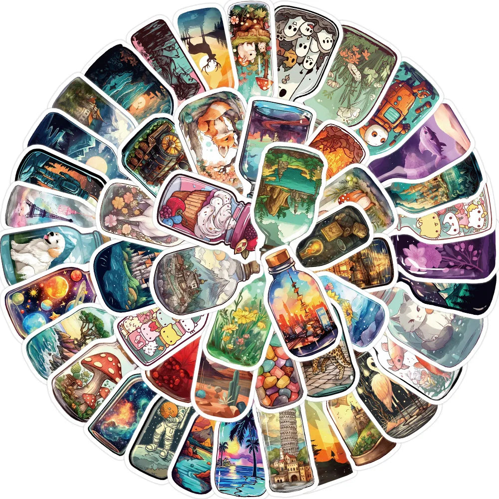 10/30/50PCS Cute Bottle World Cartoon Stickers Notebook Phone Stationery Bike Cool Waterproof Graffiti Sticker Kids Toys Gifts (Online Order Only)