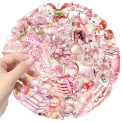 50PCS Cartoon Pink PET Sticky Sticker Aesthetic Korean Stationery DIY Decoration Scrapbooking School Supplies for Kids (ONLINE ORDER ONLY)