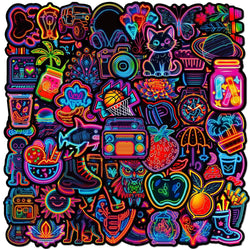 10/30/50/100pcs Neon Light Cartoon Graffiti Stickers Aesthetic DIY Skateboard Laptop Motorcycle Waterproof Cool Sticker for Kids (Online Order Only)