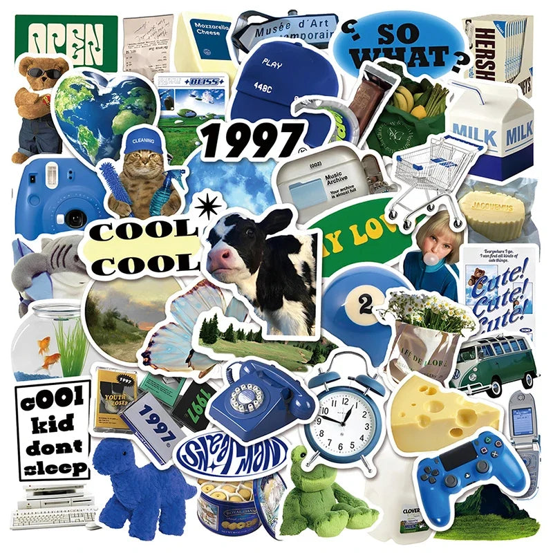 10/30/50PCS Fresh Cow Cheese PVC Graffiti Sticker Sticky Aesthetic Color Decorative Scrapbook DIY Child Phone Stationery Supply (ONLINE ORDER ONLY)