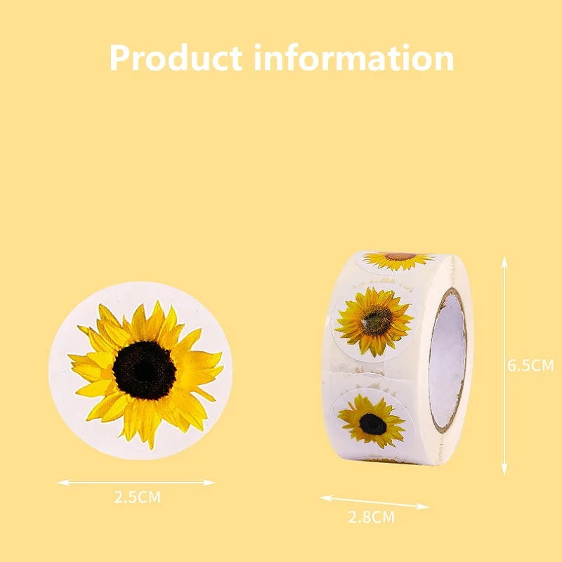 100-500PCS Sunflowers Stickers Packaging Stickers Roll Home Made Small Lables for Kids Pack Rolling Stickers Photocard Decor (ONLINE ORDER ONLY)