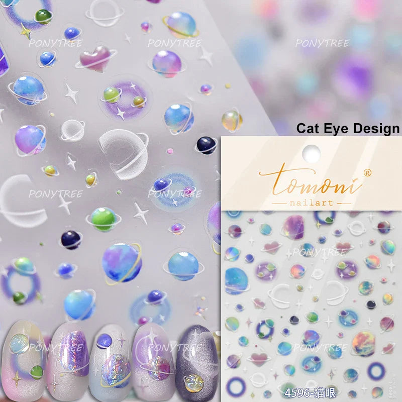 Pink Bowknot Star Moon Starburst Sun Polar Day Polar Night Sword Rose Flower Wreath Adhesive Nail Art Stickers Manicure Decals (ONLINE ORDER ONLY)