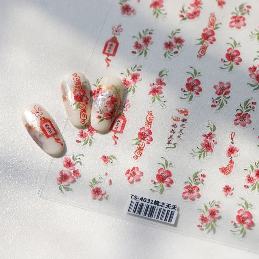 Graceful Peach Blossom Blessing Sachet Pretty Buckle Tassels Pendant Antique Radiant Adhesive Nail Art Stickers Manicure Decals (ONLINE ORDER ONLY)
