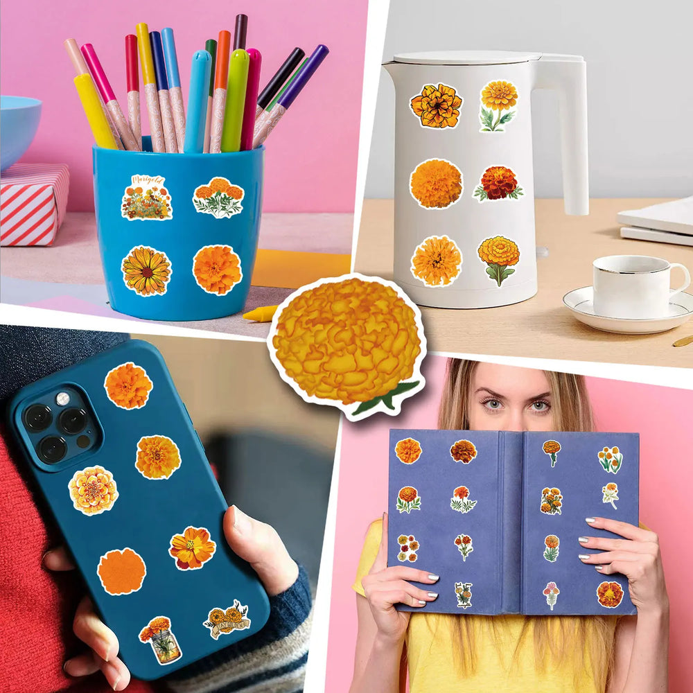 10/30/55PCS Marigold Stickers Plant Cartoon Graffiti DIY Decoration Scrapbook Fridge Luggage Laptop Phone Guitar Bike Decals Toy (Online Order Only)