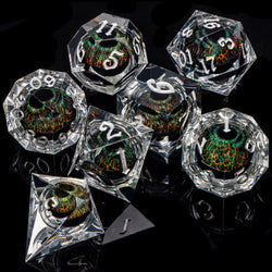 7 Piece Handcrafted Sharp Edged Dice Set With Liquid Core Eyeball (Online Order Only)