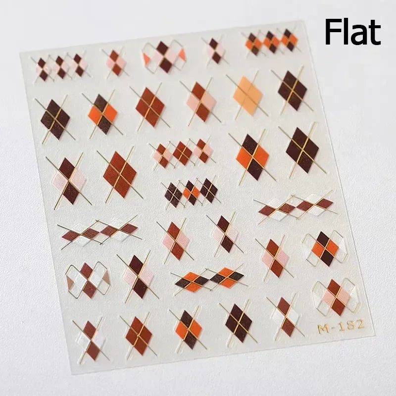 Charming Geometric Black Khaki Brown Grid Houndstooth Snowflake Flat Chic  Adhesive Nail Art Decoration Stickers Manicure Decals (Online Order Only)