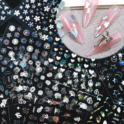 30Pcs Laser Silver/White Flowers Hearts Nail Sticker Star/Moon Mixed Shapes Design Self-adhesive Sticker Acrylic Manicure Access (Online Order Only)
