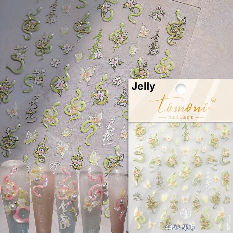 Metal Snake Flower Pattern Stars Eye Pot Moon Butterfly Story Retro Meteor Candle Hourglass Nail Art Sticker Manicure Tool Decal (ONLINE ORDER ONLY)