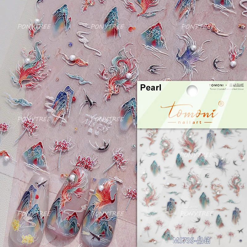 Yunjin Brocade Shawl Tassel Pendant Traditional Chinese Costumes and Ornaments Self Adhesive Nail Art Stickers Manicure Decals (ONLINE ORDER ONLY)