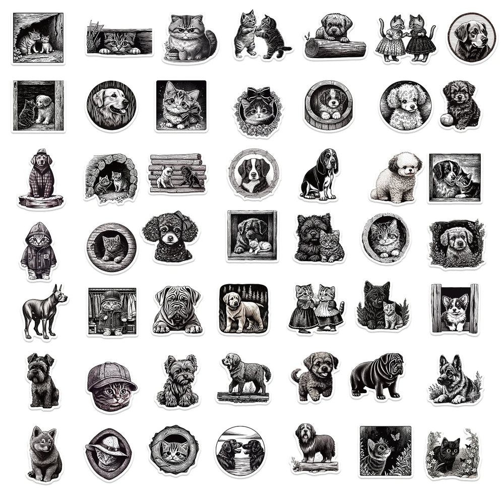 50pcs Cartoon Mixed Animals Aesthetic Stickers Cute Cats Dogs Decals Notebook Phone Laptop Diary Decoration Sticker Kids Toy (ONLINE ORDER ONLY)
