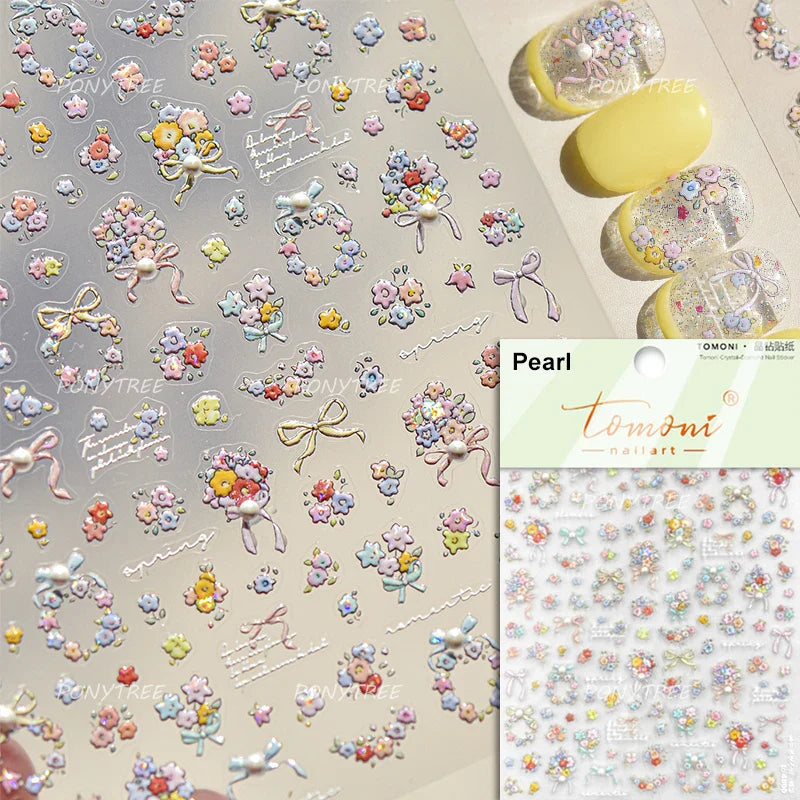 Gold Foil Dried Flowers Leaf Floral Print Daisy Rose Flower Peach Blossom Adhesive Nail Art Decoration Sticker Manicure Decals (ONLINE ORDER ONLY)