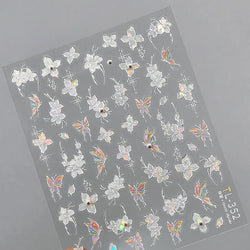 White Flower Colourful Butterfly Pearl Petal Beautiful Garden Charming Plant 5D Self Adhesive Nail Art Stickers Manicure Decals (ONLINE ORDER ONLY)