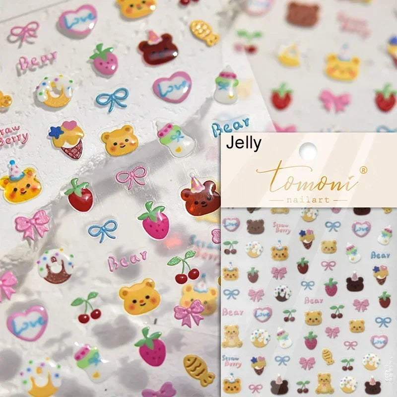 Bowknot Bear Cake Chocolates Food Star Cherry Apple Cook Love Heart Adhesive Nail Art Sticker Rhinestone Reliefs Manicure Decal (ONLINE ORDER ONLY)