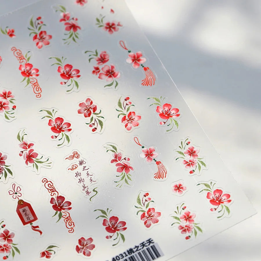Graceful Peach Blossom Blessing Sachet Pretty Buckle Tassels Pendant Antique Radiant Adhesive Nail Art Stickers Manicure Decals (ONLINE ORDER ONLY)