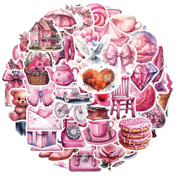 Cartoon Pink Wedding Stickers 10/30/50Pcs for Laptop Luggage Car Fridge DIY Vinyl (ONLINE ORDER ONLY)