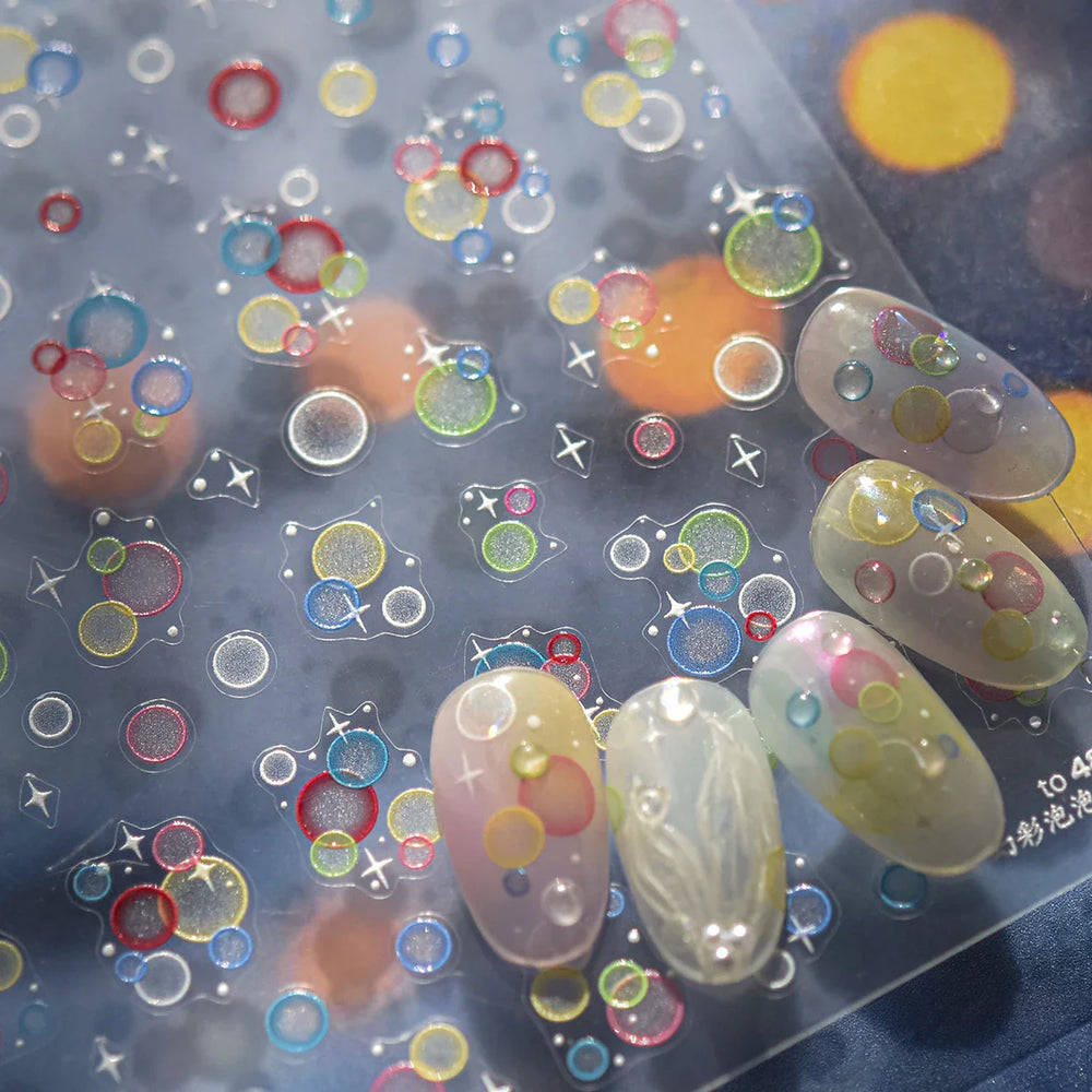 Colorful Bubbles Star Shiny Dreamy Glass Shards Flat 5D Soft Embossed Relief Self Adhesive Nail Art Sticker Chic Manicure Decal (ONLINE ORDER ONLY)