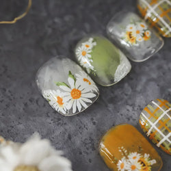 White Daisy Sunflower Green Leaves Wreath Garland Flower Cluster Bouquet Flat Adhesive Nail Art Sticker Manicure Decals Supplies (Online Order Only)