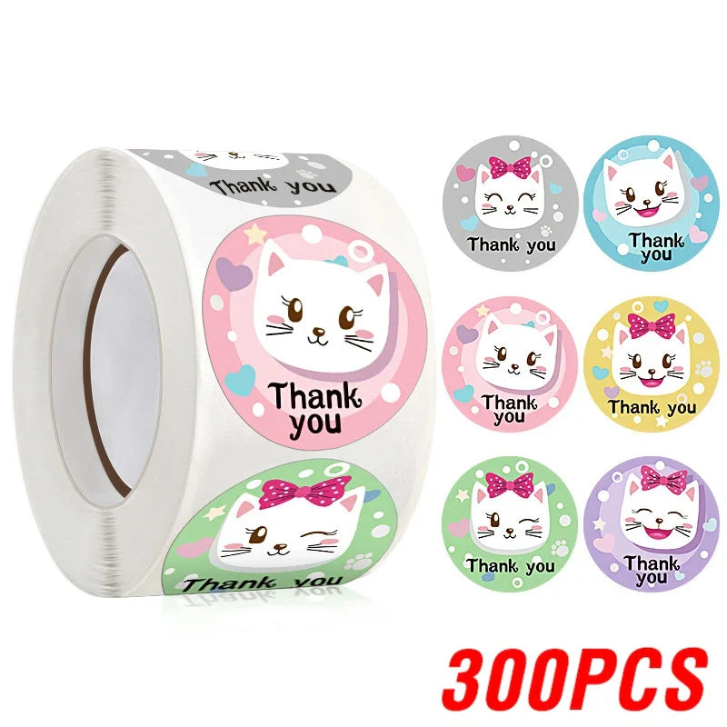 100-500pcs Thank You Cats Stickers For Kids Reward Stickers Thanksgiving Labels Toys 6 Beautiful Designs Stationery stickers (ONLINE ORDER ONLY)